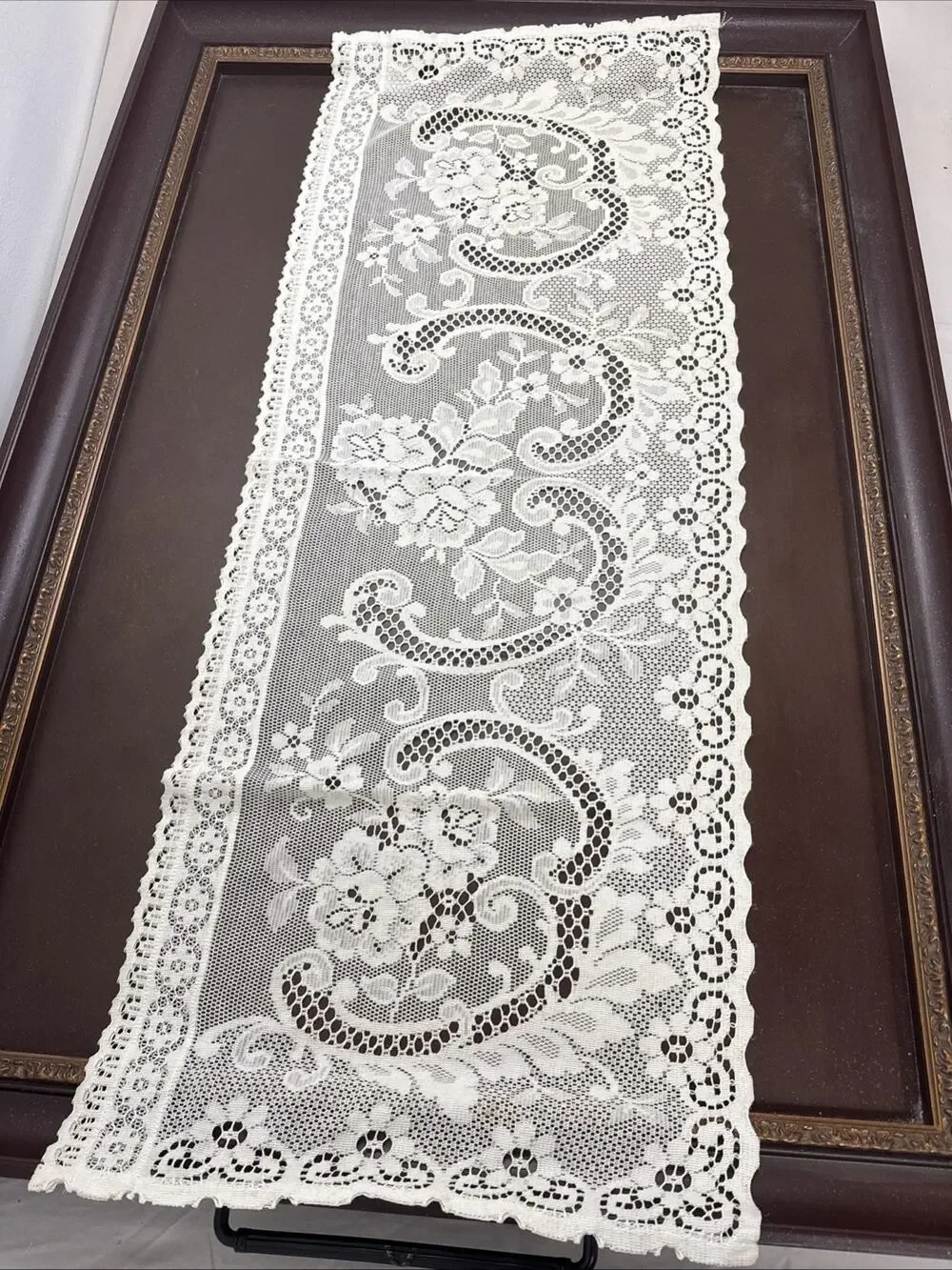 Vintage White Lace Window Valance Curtain Floral Rod Pocket Made in UK 53” x 19”